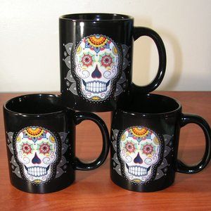 3 Sugar Skull Day of the Dead Mugs + The River Walk San Antonio Texas Halloween